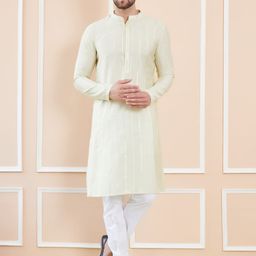 See Designs Striped Embroidered Thread Work Chanderi Silk Straight Kurta With Pyjamas-picture-6