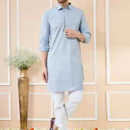 See Designs Regular Long Sleeves Shirt Collar Pure Cotton Kurta with Pyjamas-image-90