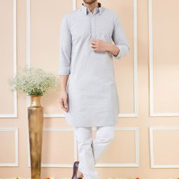 See Designs Shirt Collar Long Sleeves Pure Cotton Pathani Kurta With Pyjamas-image-93