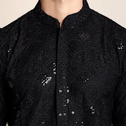 Anouk Black Floral Embroidered Regular Sequined Kurta with Pyjamas image 2