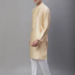 Anouk Cream-Coloured & White Band Collar Mirror Work Kurta With Pyjamas image 4