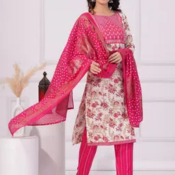 UNISETS Floral Printed Thread Work Kurta with Pyjamas & Dupatta image 4