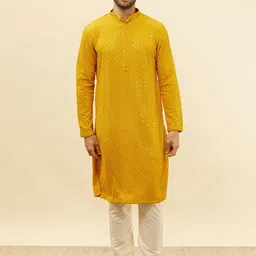 Manyavar Ethnic Motifs Embroidered Chikankari Sequined Regular Kurta with Pyjamas-image-94