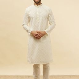 Manyavar Ethnic Motifs Embroidered Chikankari Regular Kurta with Pyjamas-image-52