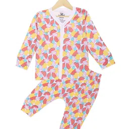The Mom Store Infants Multicoloured Printed Pure Cotton Jhabla with Joggers-image-60