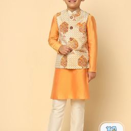 KISAH Boys Mandarin Collar Kurta With Pyjamas & Nehru Jacket-30