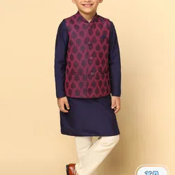 KISAH Boys Mandarin Collar Kurta With Pyjamas & Nehru Jacket-13