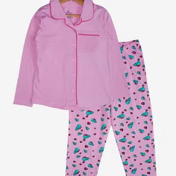 KiddoPanti Girls Pink & Green Pure Cotton Night suit-image-58