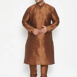 VASTRAMAY Men Coffee Brown Embroidered Regular Kurta with Pyjamas-picture-27