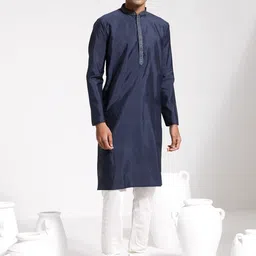 VASTRAMAY Men Ethnic Motifs Embroidered Regular Thread Work Kurta with Churidar-5