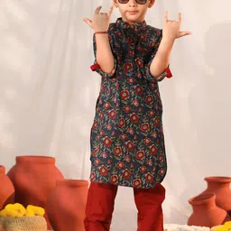 VASTRAMAY Boys Floral Printed Regular Kurta with Pyjamas image 1