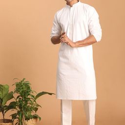 VASTRAMAY Striped Thread Work Kurta with Pyjamas-35
