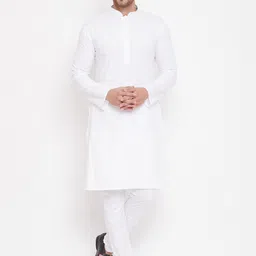 VASTRAMAY Men White Solid Cotton Blend Kurta with Churidar-37