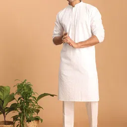 VASTRAMAY Striped Thread Work Kurta with Pyjamas-picture-34