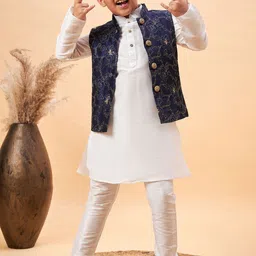 VASTRAMAY Boys Mandarin Collar Kurta With Pyjamas & Nehru Jacket-9