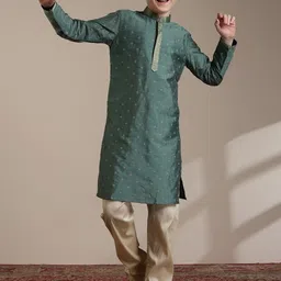 Manyavar Boys Floral Embroidered Regular Thread Work Kurta with Pyjamas-image-25
