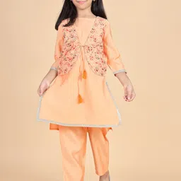 misbis Girls Embroidered Straight Gotta Patti Kurta With Pyjamas With Jacket-image-48