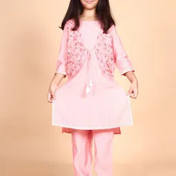 misbis Girls Regular Gotta Patti Kurta with Trousers & Embroidred Jacket-image-2
