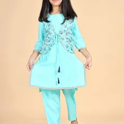 misbis Girls Regular Gotta Patti Kurta with Pyjamas & Jacket-image-54