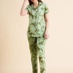 Sweet Dreams Green Abstract Printed Pure Cotton Night Suit-image-1