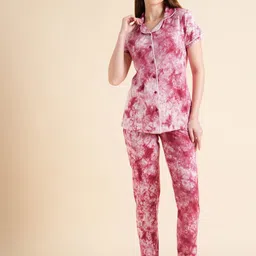 Sweet Dreams Pink & White Abstract Printed Pure Cotton Night Suit-picture-2