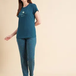 Sweet Dreams Teal Blue & White Printed Night suit-picture-12