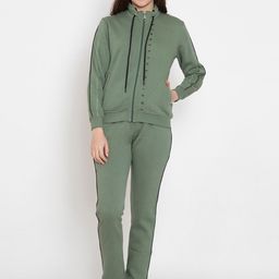 FLOSBERRY Women Olive-Green Solid Cotton Tracksuits-picture-47