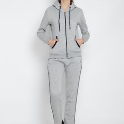 FLOSBERRY Women Grey Solid Cotton Tracksuits-6