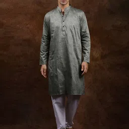 Exotic India Ethnic Motifs Printed Mandarin Collar Pure Cotton Straight Kurta with Pyjamas-image-41