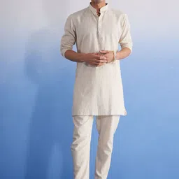 VASTRAMAY Mandarin Collar Pure Cotton Kurta with Trousers-12
