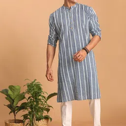SHVAAS by VASTRAMAY Striped Pure Cotton Kurta with Pyjamas-picture-27