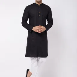 VASTRAMAY Mandarin Collar Straight Kurta with Pyjamas-image-16