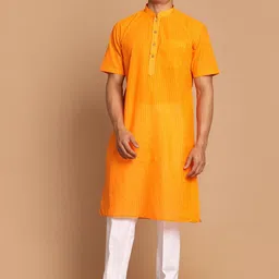 VASTRAMAY Striped Mandarin Collar Pure Cotton Kurta with Pyjamas-picture-28