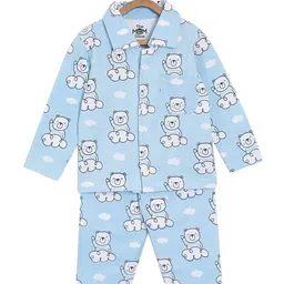 The Mom Store Unisex Kids Blue & White Printed Night suit-image-79