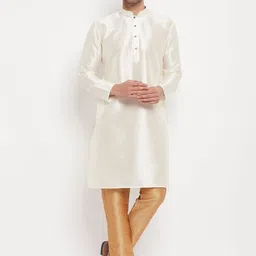 VASTRAMAY Men Cream-Coloured Kurta with Trousers-image-20