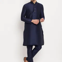 VASTRAMAY Mandarin Collar Straight Kurta with Trousers-image-72