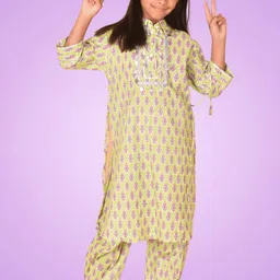 BAESD Girls Ethnic Motifs Printed Regular Gotta Patti Pure Cotton Kurta with Trouser-picture-1