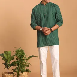 SHVAAS by VASTRAMAY Striped Pure Cotton Sustainable Kurta with Pyjamas-46