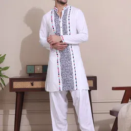 MIDAV Mandarin Collar Floral Printed Regular Pure Cotton Straight Kurta with Pyjamas-picture-11
