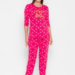 AV2 Women Pink Polka Dots Night Suit Set-image-2