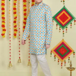 Jeetethnics Boys Ethnic Motifs Printed Sequined Kurta with Pyjamas image 3