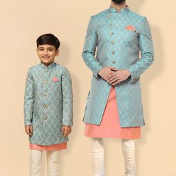KISAH Boys Cotton Self-Design Kurta Sherwani Set-41