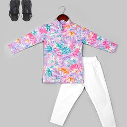 Naughty Ninos Boys Floral Printed Pure Cotton Straight Kurta with Pyjamas-49