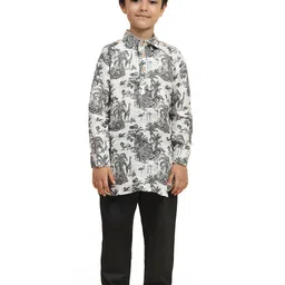 BAESD Boys Floral Printed Shirt Collar Straight Linen Kurta With Pyjamas-picture-21