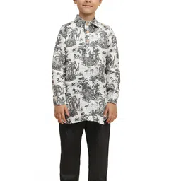BAESD Boys Shirt collar long sleeves Printed Regular Linen Kurta with Pyjamas-picture-14