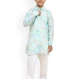 BAESD Boys Printed Cuffed Sleeves Regular Pure Linen Kurta With Pyjamas-picture-33