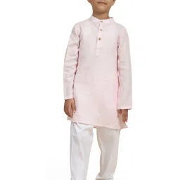 BAESD Boys Band Collar Long Sleeves Regular Linen Kurta with Pyjamas-picture-10
