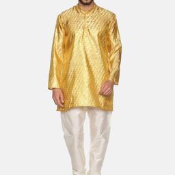 Sethukrishna Men Gold-Toned Kurta with Pyjamas-picture-12