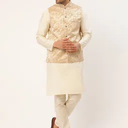 Jompers Men Beige Kurta with Pyjamas & Embroidered Nehru Jacket-picture-52
