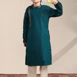 Manyavar Boys Mandarin Collar Straight Kurta With Pyjamas-image-20